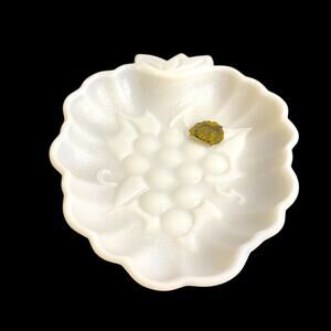 Hazel-Atlas Opaque Milk Glass Candy Dish Strawberry Grape 7" Sticker